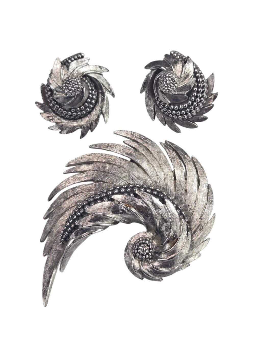 Boucher Vintage Jewelry 1960s Clip-On Earrings And Brooch Set Modernist Swirl